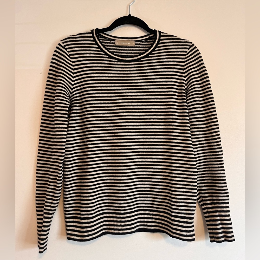 Everlane 100% Cashmere Black & White Striped Crew Sweater